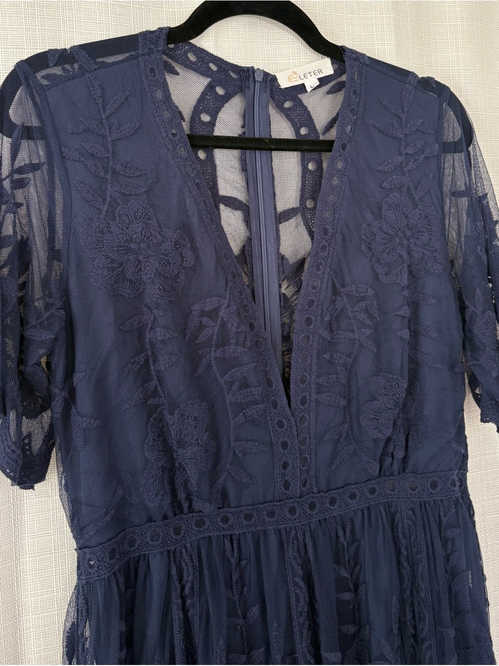 Women's Deep V-Neck Lace Romper Short Sleeve Long Dress - Picture 5 of 9